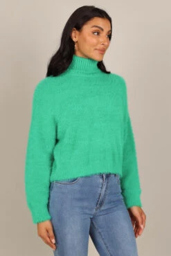 Monica Fuzzy Turtleneck Knit Sweater - Green -Clothing Discount Shop petal and pup usa knitwear monica fuzzy turtleneck knit sweater green 32818006884529