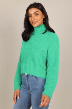 Monica Fuzzy Turtleneck Knit Sweater - Green -Clothing Discount Shop petal and pup usa knitwear monica fuzzy turtleneck knit sweater green 32818006917297