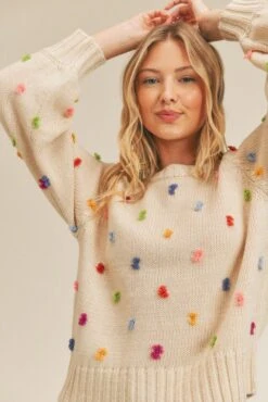 Multi Color Yarn Detailed Knit Sweater - Oat -Clothing Discount Shop petal and pup usa long sleeve multi yarn detailed sweater oat 32656869032113