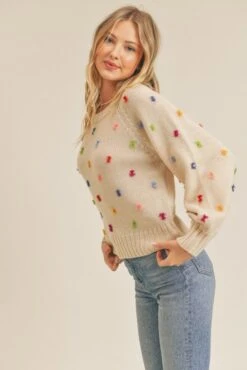 Multi Color Yarn Detailed Knit Sweater - Oat -Clothing Discount Shop petal and pup usa long sleeve multi yarn detailed sweater oat 32656869425329