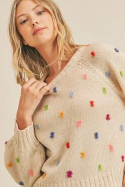 Multi Color Yarn Detailed Knit Sweater - Oat -Clothing Discount Shop petal and pup usa long sleeve multi yarn detailed sweater oat 32656870211761