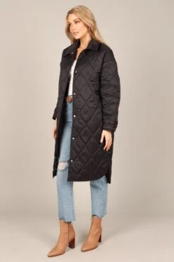 Amanda Quilted Long Coat - Black -Clothing Discount Shop petal and pup usa outerwear amanda quilted long coat black 32830594154673