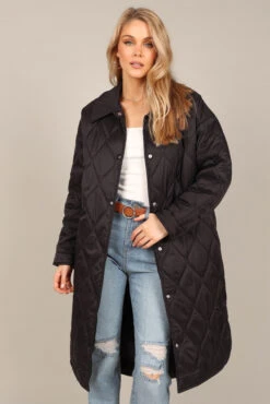 Amanda Quilted Long Coat - Black