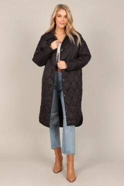 Amanda Quilted Long Coat - Black -Clothing Discount Shop petal and pup usa outerwear amanda quilted long coat black 32830594285745