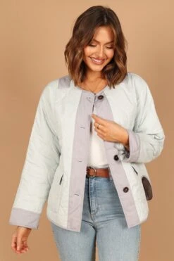 Hailey Quilted Jacket - Blue -Clothing Discount Shop petal and pup usa outerwear hailey quilted jacket blue 32589020496049