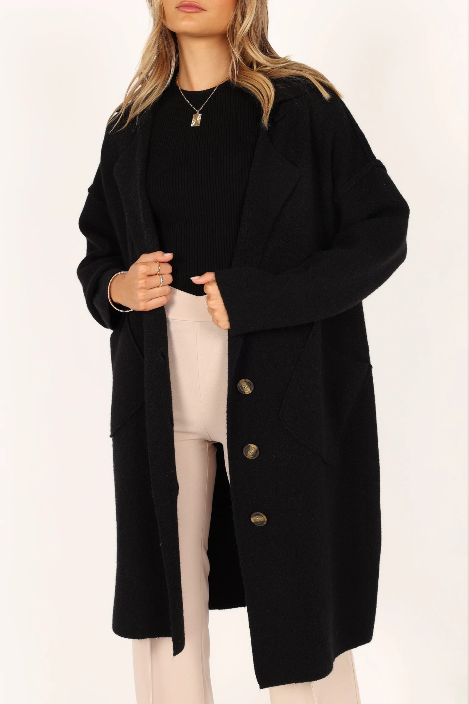 Ivy Button Front Coatigan - Black 5 Ivy Button Front Coatigan - Black - Image 3