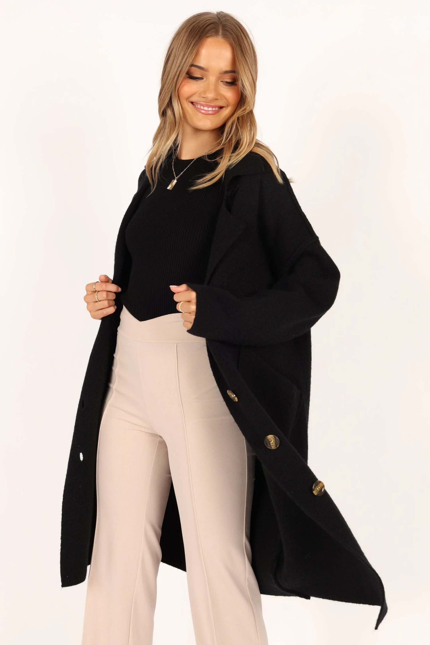 Ivy Button Front Coatigan - Black 11 Ivy Button Front Coatigan - Black - Image 9
