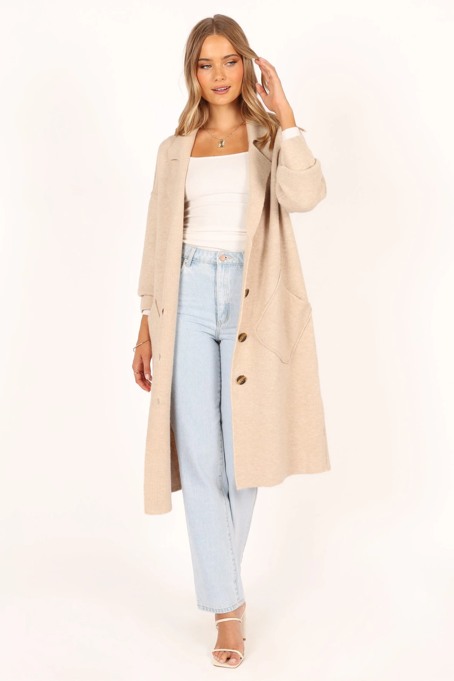 Ivy Button Front Coatigan - Oatmeal 5 Ivy Button Front Coatigan - Oatmeal - Image 3