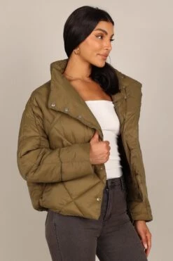 Malin Quilted Puffer Coat - Olive -Clothing Discount Shop petal and pup usa outerwear malin quilted puffer coat olive 32797839917233