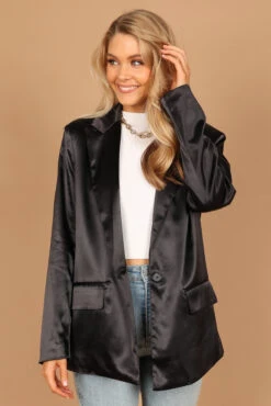 Petra Satin Single Button Blazer - Black