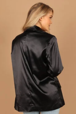Petra Satin Single Button Blazer - Black -Clothing Discount Shop petal and pup usa outerwear petra satin single button blazer black 32564172980401
