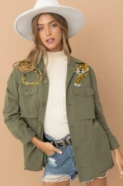 Clothing Discount Shop -Clothing Discount Shop petal and pup usa outerwear sequin tiger cargo pocket front utility jacket olive 33264086778033