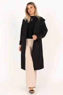 Clothing Discount Shop 10 Trina Button Front Trench Coat - Black