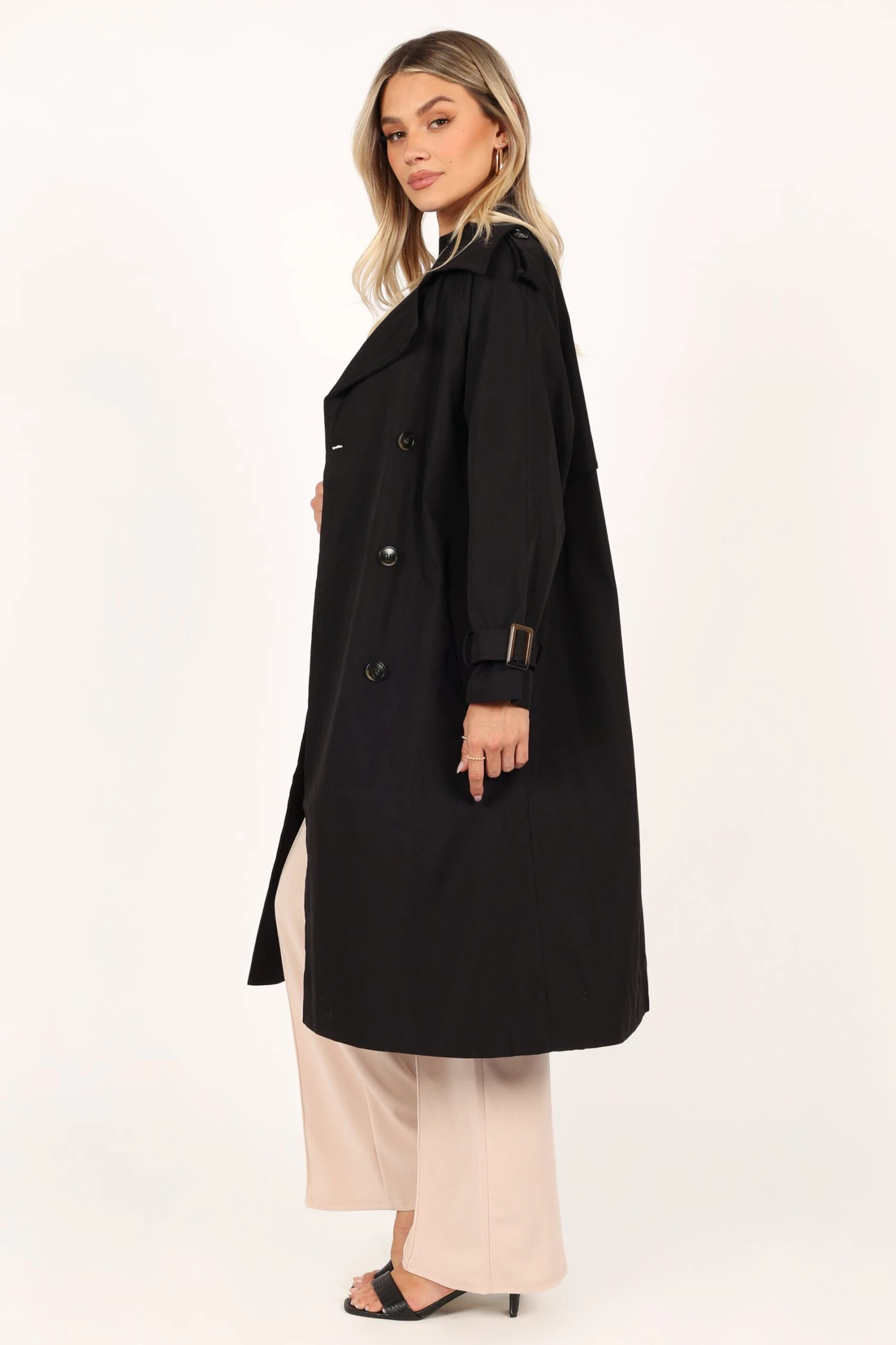 Trina Button Front Trench Coat - Black 6 Trina Button Front Trench Coat - Black - Image 4