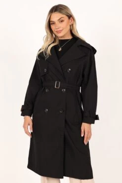 Trina Button Front Trench Coat - Black 15 Trina Button Front Trench Coat - Black -Clothing Discount Shop petal and pup usa outerwear trina button front trench coat black 33865206333617