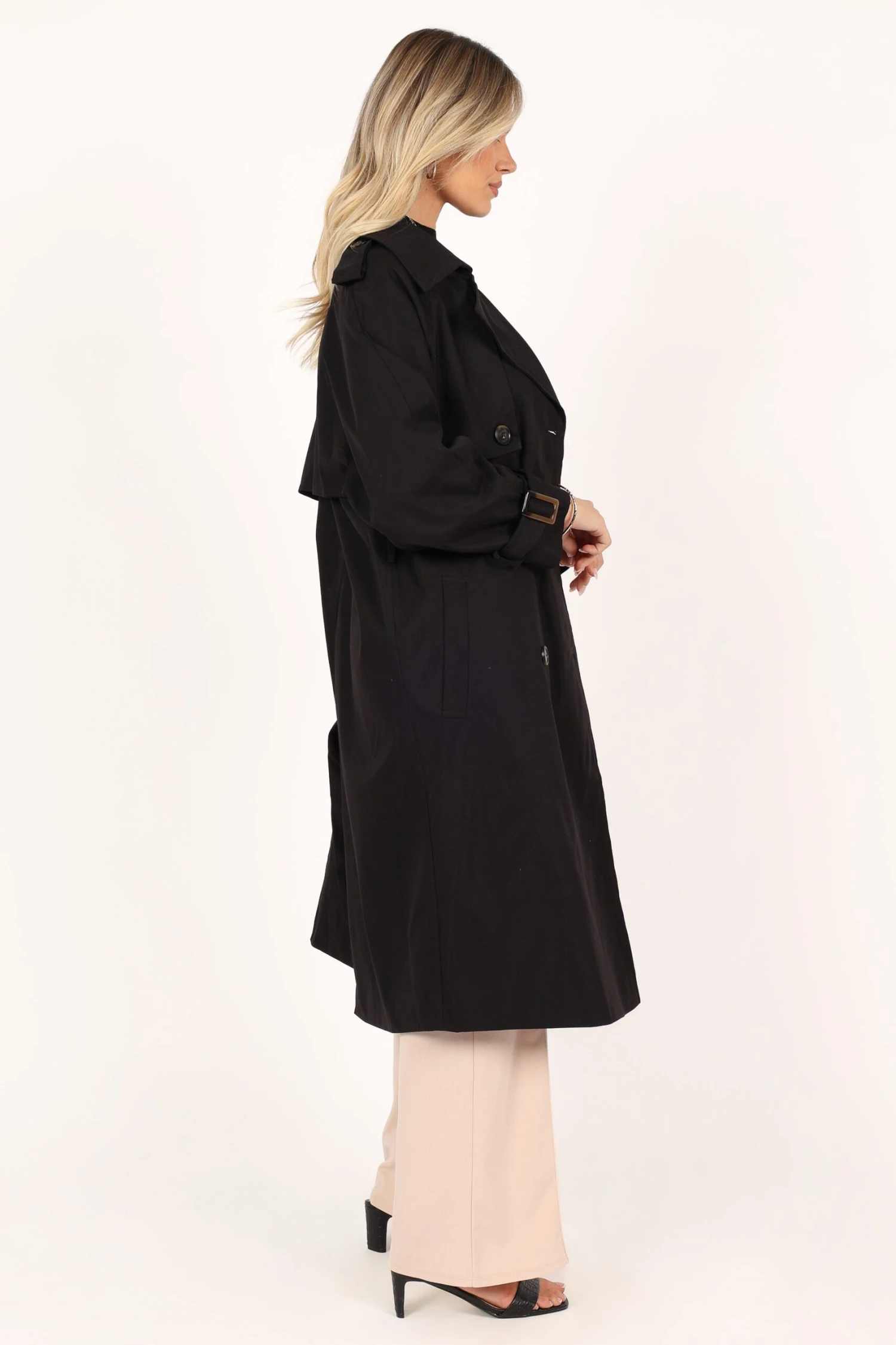 Trina Button Front Trench Coat - Black 9 Trina Button Front Trench Coat - Black - Image 7
