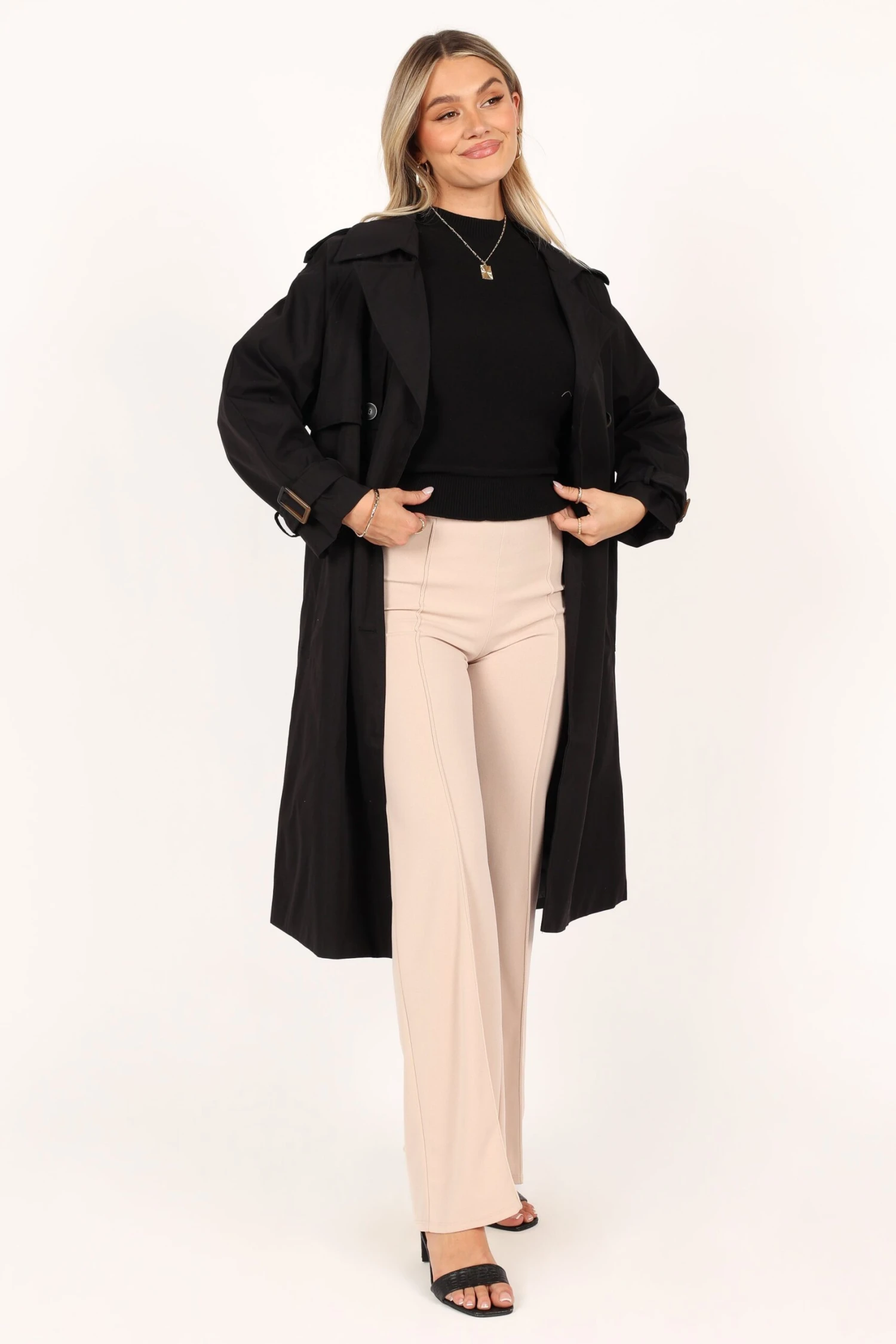Trina Button Front Trench Coat - Black 10 Trina Button Front Trench Coat - Black - Image 8