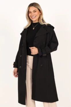 Trina Button Front Trench Coat - Black 19 Trina Button Front Trench Coat - Black -Clothing Discount Shop petal and pup usa outerwear trina button front trench coat black 33865206464689