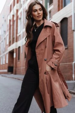 Trina Button Front Trench Coat - Rust