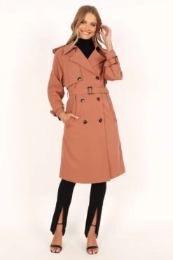 Trina Button Front Trench Coat - Rust 21 Trina Button Front Trench Coat - Rust -Clothing Discount Shop petal and pup usa outerwear trina button front trench coat rust 33960022245553