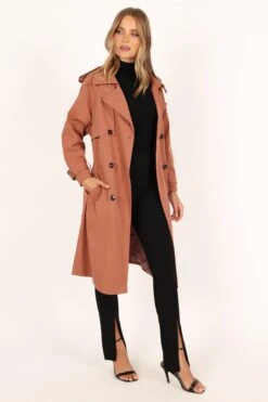 Trina Button Front Trench Coat - Rust 24 Trina Button Front Trench Coat - Rust -Clothing Discount Shop petal and pup usa outerwear trina button front trench coat rust 33960022343857