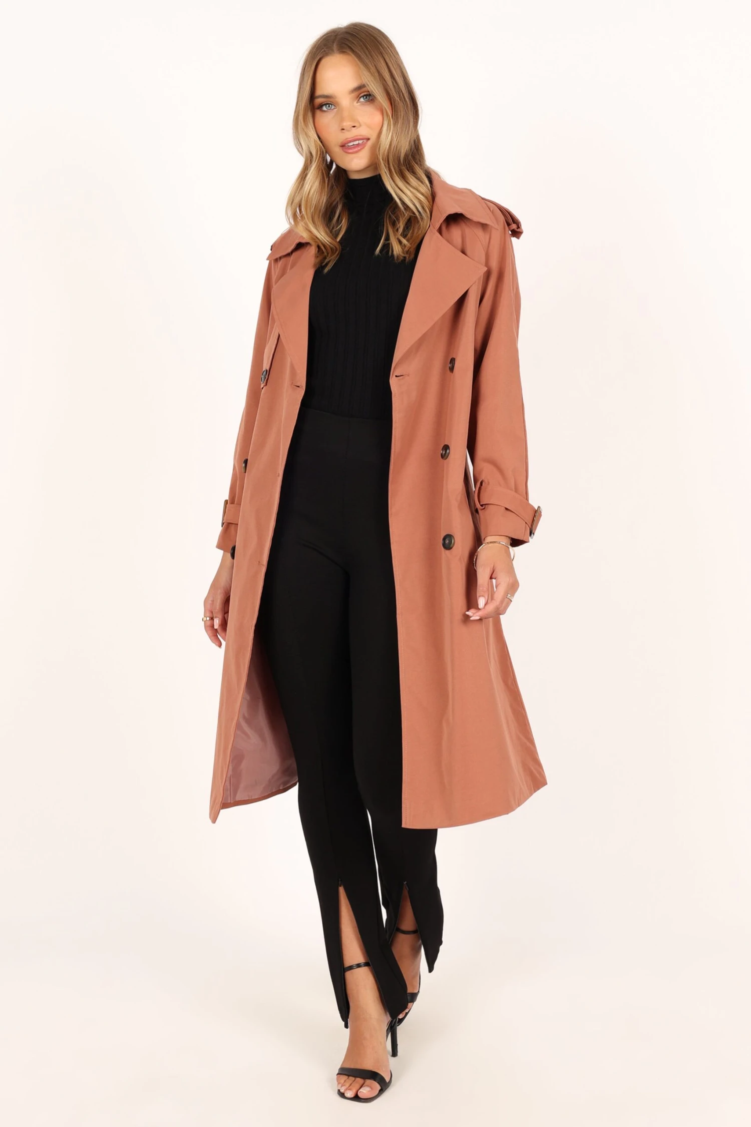 Trina Button Front Trench Coat - Rust 14 Trina Button Front Trench Coat - Rust - Image 12