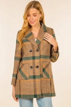 Plaid Textured Double Breasted Coat - Brown -Clothing Discount Shop petal and pup usa plaid textured double breasted coat 32657509908657