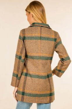 Plaid Textured Double Breasted Coat - Brown -Clothing Discount Shop petal and pup usa plaid textured double breasted coat 32657509974193