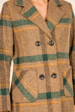 Plaid Textured Double Breasted Coat - Brown -Clothing Discount Shop petal and pup usa plaid textured double breasted coat 32657511809201