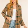 Plaid Textured Double Breasted Coat - Brown -Clothing Discount Shop petal and pup usa plaid textured double breasted coat brown s 32657509220529