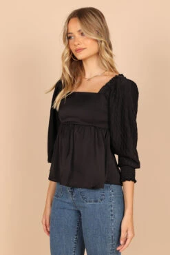 Montana Satin Babydoll Top - Black -Clothing Discount Shop petal and pup usa tops montana satin babydoll top black 32810346053809