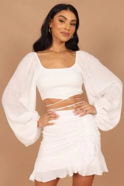 Rachelle Shirred Long Sleeve Top - White