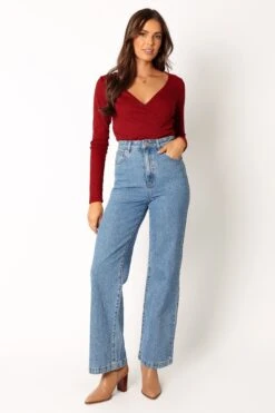 Wells Long Sleeve Bodysuit - Dark Red -Clothing Discount Shop petal and pup usa tops wells long sleeve bodysuit dark red 34011672772785