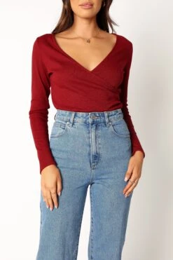 Wells Long Sleeve Bodysuit - Dark Red -Clothing Discount Shop petal and pup usa tops wells long sleeve bodysuit dark red 34011672805553