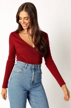 Wells Long Sleeve Bodysuit - Dark Red -Clothing Discount Shop petal and pup usa tops wells long sleeve bodysuit dark red 34011672903857